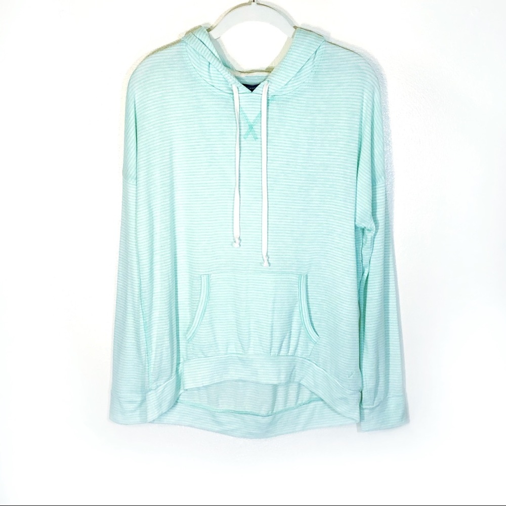 American Eagle hoodie green white stripe x-small